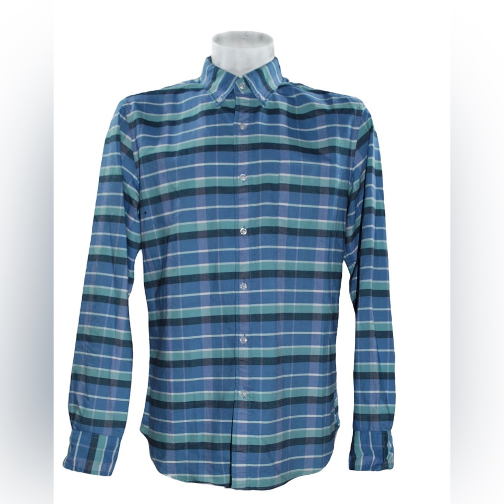 J. Crew Flex Oxford Blue Plaid Long Sleeve Shirt SLIM Size L